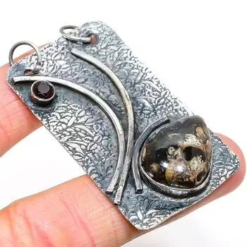 Натуральная окаменелость Turritella, драгоценный камень шпинель, кулон из стерлингового серебра 925 пробы 2,44 дюйма n8a52