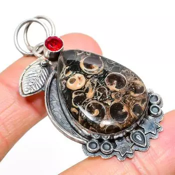 Натуральная окаменелость Turritella, гранатовый драгоценный камень, кулон из стерлингового серебра 925 пробы 2,17 дюйма s9A65