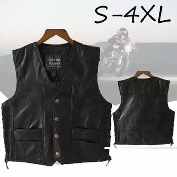Натуральная овечья кожа, панк, мотоциклетный жилет, байкерский жилет, мотоциклетные куртки, кожаный жилет для скрытого ношения 3XL чёрный
