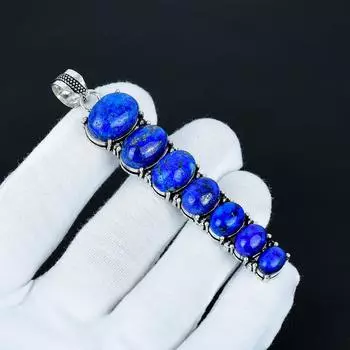 Натуральная подвеска из лазурита, подвеска из стерлингового серебра 925 пробы, подвеска ручной работы, антикварная подвеска, подвеска с драгоценным камнем лазурит, подарок на День святого Валентина 3.14 синий