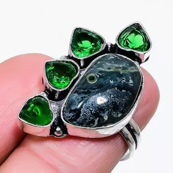 Натуральная яшма Камбаба, драгоценный камень диопсид, серебро 925 пробы, размер кольца 7 m2u27