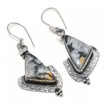 Натуральная яшма Малигано, белый топаз, серьги из стерлингового серебра 925 пробы, 2,36 дюйма, j0D02