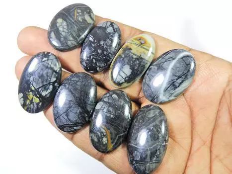 Натуральная яшма Пикассо, 8 шт., овальные кабошоны, драгоценные камни, 34-34 мм, 249 карат. РQ-855