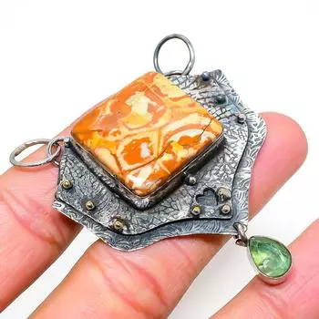 Натуральная яшма птичьего глаза, камень цаворит, стерлинговое серебро 925 пробы, 2,68 дюйма, u0p46