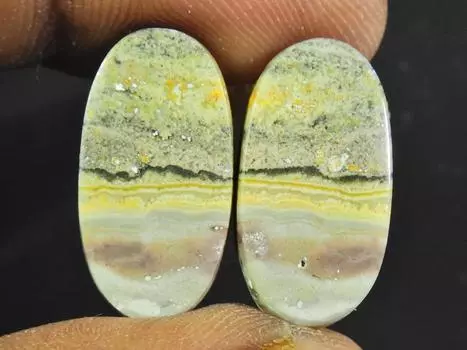 Натуральная яшма «Шмель», пара овальных кабошонов, драгоценный камень 11X20X04 ММ SK-76