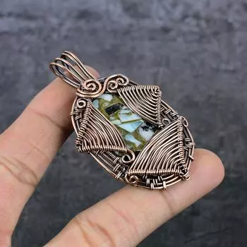 Натуральная яшма зебры, драгоценный камень, медная проволока, подарочная ювелирная подвеска 2,56 дюйма, i7F96