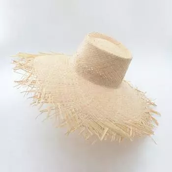 Натуральная рафия грубый край женская соломенная шляпа с высоким верхом и большим краем ветровая пляжная шляпа прилив one size fits all хаки