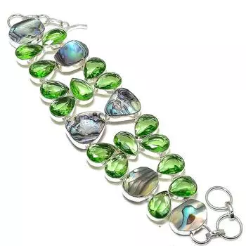 Натуральная раковина морского ушка, драгоценный камень цаворит, браслет из стерлингового серебра 925 пробы, 7–8 дюймов, Z7i82