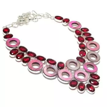 Натуральная ракушка, гранатовый драгоценный камень, ожерелье из стерлингового серебра 925 пробы, 18 дюймов, c0g69