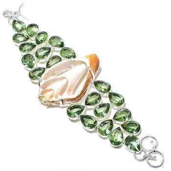 Натуральная ракушка каури, драгоценный камень апатит, браслет из стерлингового серебра 925 пробы, 8 дюймов, R7K93