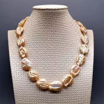 Натуральная розовая пресноводная жемчужина в стиле барокко, простая большая листовая форма, женское ожерелье ручной работы, свадебные украшения, украшения 43cm