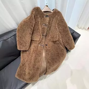 Натуральная шерсть полная шерсть 24 зимняя овечья шерсть композитный мех все в одном замшевая шуба пальто светская львица S слоновая кость