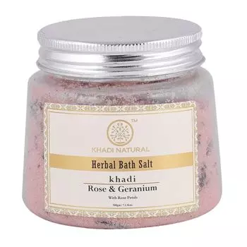 Натуральная соль для ванны с Розой и Геранью (200 г), Herbal Bath Salt Rose & Geranium, Khadi Natural