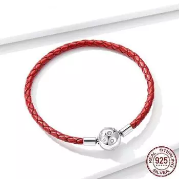 Натуральная Стерлингового Серебра 925 Красная Кожаная Веревка Браслет Для Женщин Подходит Для Отверстия 3 мм Ювелирные Изделия Из Бисера Bsb042 19cm