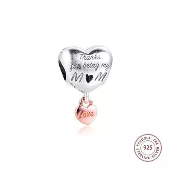 Натуральная стерлингового серебра 925 пробы, подвески «Спасибо за то, что вы моя мама», бусины, подходят для европейского браслета, женский браслет «сделай сам», изготовление ювелирных изделий Kralen Charmsy