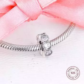 Натуральная стерлингового серебра 925 пробы, прозрачный CZ, очаровательная подушка-разделитель, подвески, бусины, подходит для оригинального браслета, аксессуары для изготовления ювелирных изделий своими руками