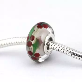 Натуральная стерлингового серебра 925 пробы, рождественские подвески из муранского стекла с Холли, бусины для изготовления ювелирных изделий, подходят для европейских браслетов с подвесками