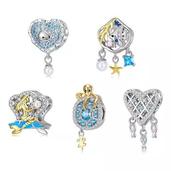 Натуральная стерлингового серебра 925 пробы, синий морской мир, сердце русалки, коллекция дельфинов, подвески, подвеска «Любовь», подходит для браслета, бусины