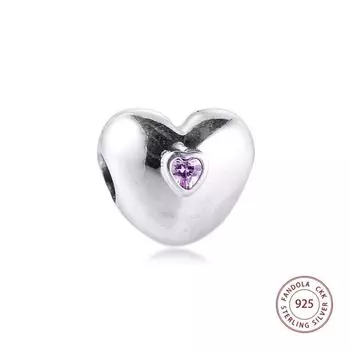 Натуральная стерлингового серебра 925 пробы, устойчивые розовые подвески в форме сердца, бусины для женщин, подходят для оригинальных браслетов, DIY ювелирных изделий