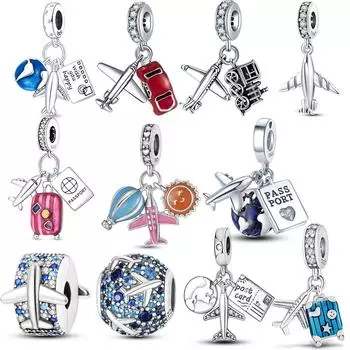 Натуральная стерлингового серебра S925, подвески в виде самолета, подходят для оригинального браслета, бусины «сделай сам», для женщин, ювелирные изделия, подарок