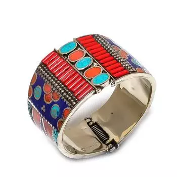 Натуральная тибетская бирюза, коралловый драгоценный камень браслет-манжета ручной работы регулируемый t3l79