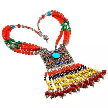 Натуральная тибетская бирюза, коралловый драгоценный камень, ожерелье ручной работы 18 дюймов y1a30