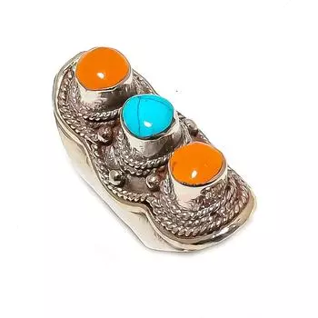 Натуральная тибетская бирюза, коралловый драгоценный камень, кольцо ручной работы, размер 9,5 f1A14
