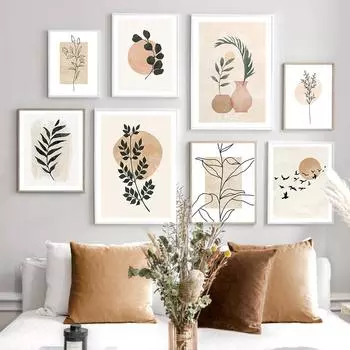 Натуральная ваза в стиле бохо с птицами, солнцем, линиями, листьями, абстрактными настенными рисунками, холстами, плакатами, картинами в скандинавском стиле и принтами, настенными рисунками, декором для гостиной 21x30cm No Framed