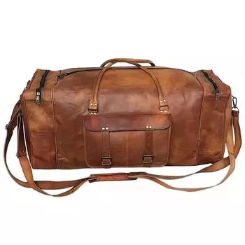 Натуральная винтажная мужская кожаная коричневая дорожная сумка выходного дня 32 дюйма для спортзала 32 x 12 x 12 in коричневый