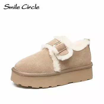 Натуральная замша женские зимние сапоги зимние шерстяные теплые сапоги с толстой подошвой модная удобная повседневная обувь 35 бежевый