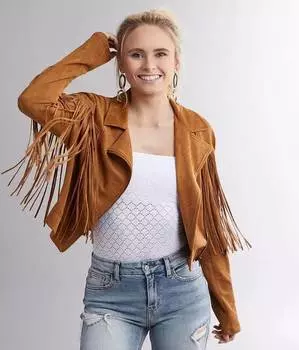 Натуральная замшевая женская коричневая мотоциклетная куртка ручной работы из овечьей кожи с бахромой XS коричневый