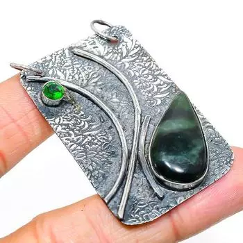 Natural Nephrite, Diopside Gemstone 925 Sterling Silver Pendant 2.32 n1B25