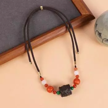 Натуральное эбеновое ожерелье-колонна с драконом, ретро и простой кулон из агата Бодхи, цепочка для ключицы, женская этническая шейная цепочка.