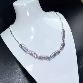 Натуральное барочное чужеродное жемчуг, сломанное серебряное ожерелье, демоническое фиолетовое жемчужное ожерелье Пипа, светлое роскошное маленькое ожерелье с холодным ветром 40cm
