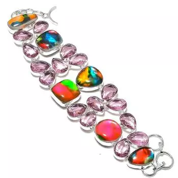 Натуральное дихроичное стекло, драгоценный камень кунцит Браслет из стерлингового серебра 925 пробы 7-8 дюймов M8h69