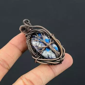 Натуральное Древо Жизни K2 Синий Азурит, Драгоценный Камень, Медная Подвеска, Подарок 2,24 дюйма u0U22