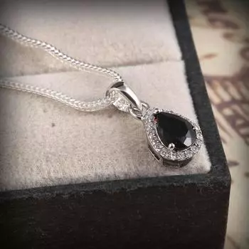 Натуральное красивое ожерелье из черного оникса - Серебряный кулон - Кулон из драгоценного камня