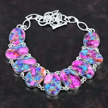 Натуральное ожерелье Kingman с розовым георгином и бирюзой, ожерелье из стерлингового серебра 925 пробы, регулируемая цепочка, ожерелье, драгоценный камень, ювелирные изделия ручной работы, подарок для мамы Adjustable