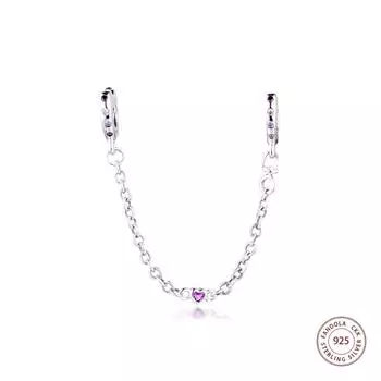 Натуральное серебро 925 пробы, яркие сердечки, защитная цепочка, бусины для изготовления ювелирных изделий, подходят для европейских браслетов-подвесок