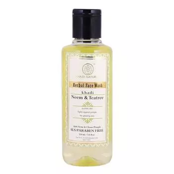 Натуральное средство для умывания с Нимом и Чайным деревом: для проблемной кожи (210 мл), Herbal Face Wash Neem & Teatree, Khadi Natural