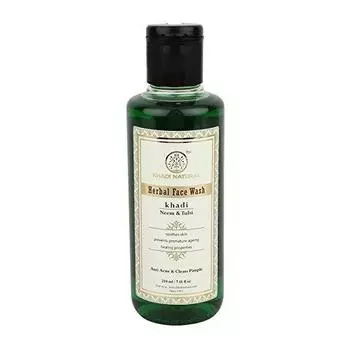 Натуральное средство для умывания с Нимом и Туласи: против прыщей (210 мл), Neem & Tulsi Herbal Face Wash, Khadi Natural 13.625