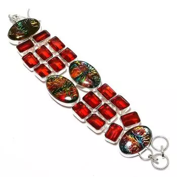 Натуральное стекло дикорих, гранат, браслет из стерлингового серебра 925 пробы ручной работы, 8 дюймов, D8m34