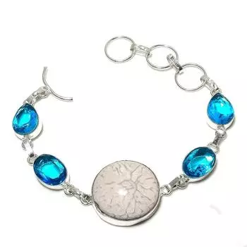 Натуральное стекло дикорих, синий топаз, браслет из стерлингового серебра 925 пробы, 7-8 дюймов, f5R68