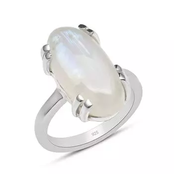 Натурального овального цвета Радужный Лунный Камень, Твердое Кольцо Стерлингового Серебра 925 пробы, Набор Зубцов, Кольцо Для Женщин и Девочек, Размер от 5 до 12 5