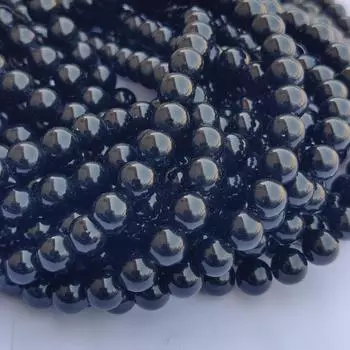 Натуральные бусины из натурального черного обсидиана, размер 6 мм, 8 мм, 10 мм, круглый гладкий черный драгоценный камень из обсидиана, 14-15-дюймовые бусины из полной нити. 6 MM 1 Strand Beads
