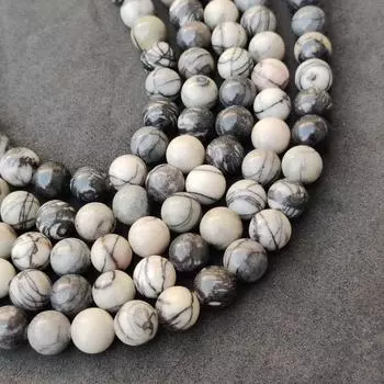 Размер 6 мм, 8 мм, 10 мм, бусины из натурального полированного яшмового камня, черные круглые бусины россыпью. 6 MM 1 Strand Beads