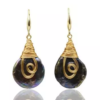 Натуральные черные серьги с жемчугом в стиле барокко, серьги-капли ручной работы из золотой проволоки для женщин, модные аксессуары Gold-color