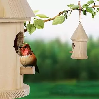 Натуральные деревянные подвесные домики для колибри, птичье гнездо с веревкой, деревянное птичье гнездо 1pc