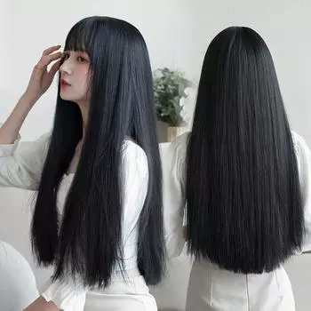 Натуральные длинные прямые парики для женщин - реалистичные, полностью на голове, средней длины, черные