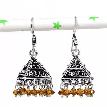 Натуральные индийские серьги Jhumki с драгоценным камнем, серебряные серьги в стиле Бали, 1,50 дюйма, F9z26